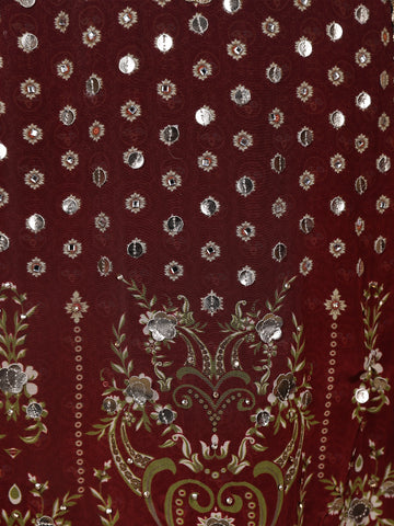Grey Floral Designed Semi Silk Sharara Salwar Suit - Diadem