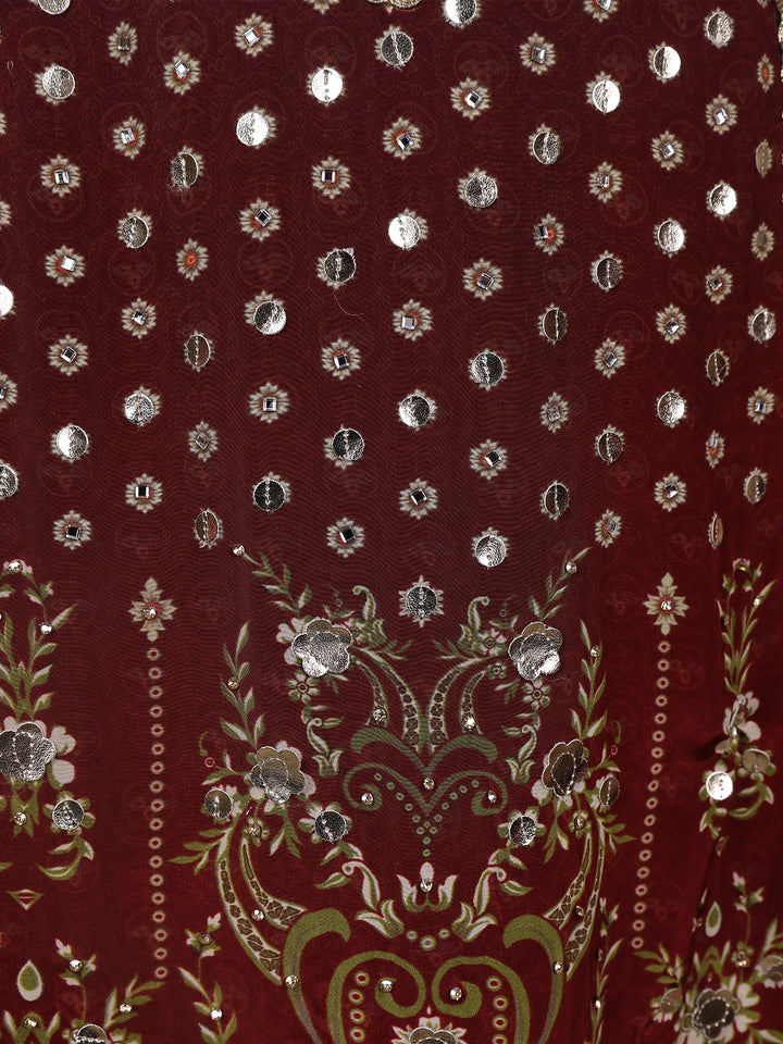 Grey Floral Designed Semi Silk Sharara Salwar Suit - Diadem