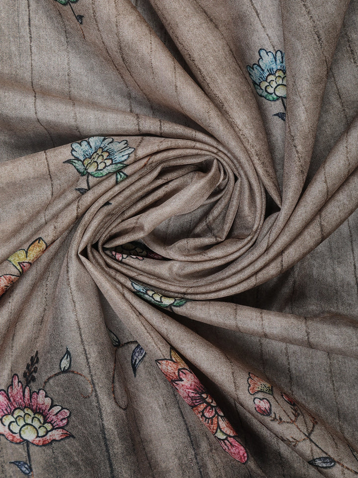 Grey Floral Designed Semi Tussar Saree - Diadem