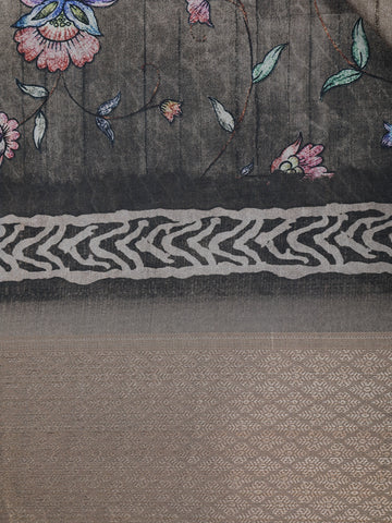 Grey Floral Designed Semi Tussar Saree - Diadem