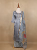 Grey Floral Designed Silk Salwar Suit - Diadem