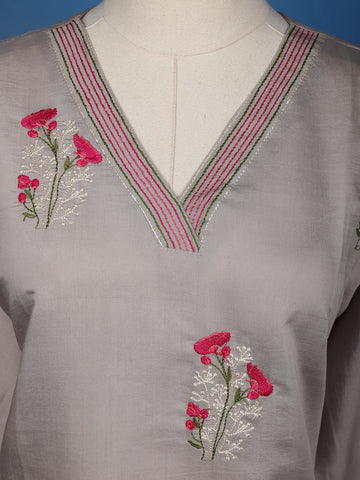 Grey Floral Embroidered Semi-Silk Straight Cut Salwar Suit - Diadem