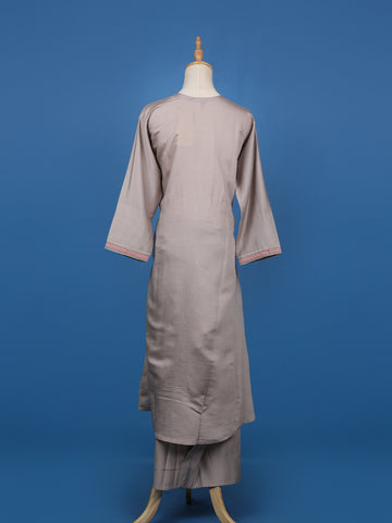 Grey Floral Embroidered Semi-Silk Straight Cut Salwar Suit - Diadem