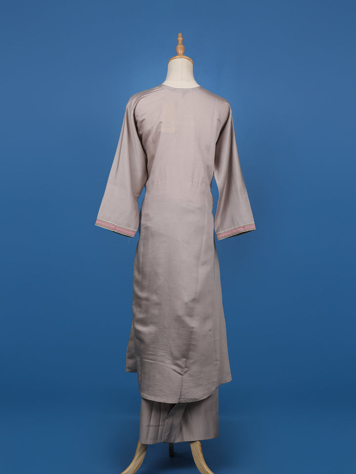 Grey Floral Embroidered Semi-Silk Straight Cut Salwar Suit - Diadem
