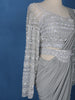 Grey Floral Embroidery Lyrca Ready To Wear Saree with Designer Blouse - Diadem