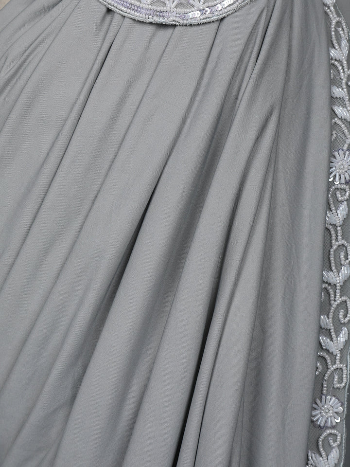 Grey Floral Embroidery Lyrca Ready To Wear Saree with Designer Blouse - Diadem