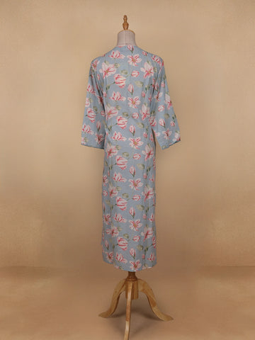 Grey Floral Printed Cotton Kurti - Diadem