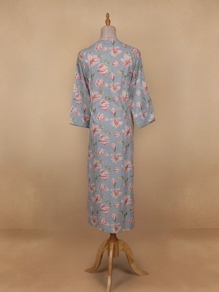 Grey Floral Printed Cotton Kurti - Diadem