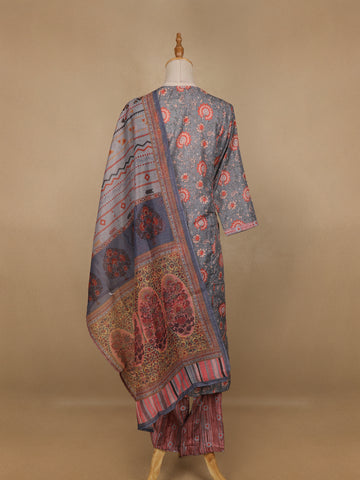 Grey Floral Printed Cotton Salwar Suit - Diadem