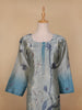 Grey Floral Printed Semi Silk Kurti