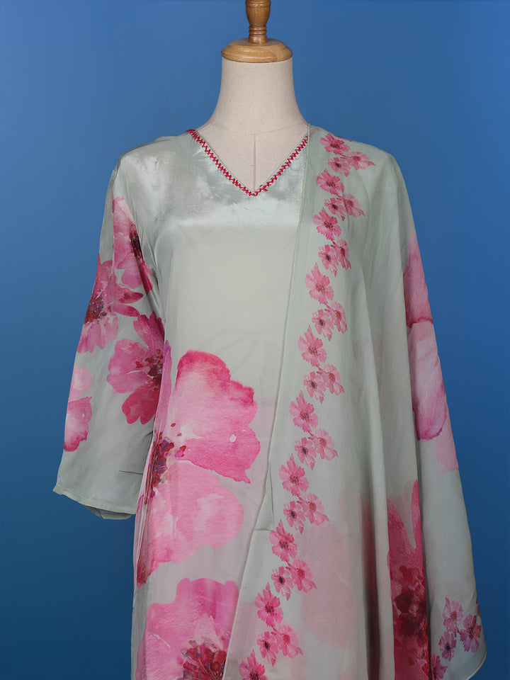 Grey Floral Prints Crepe Straight Cut Salwar Suit - Diadem