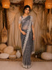 Grey Floral Sequins  and beads Embroidered Design Net Designer Saree