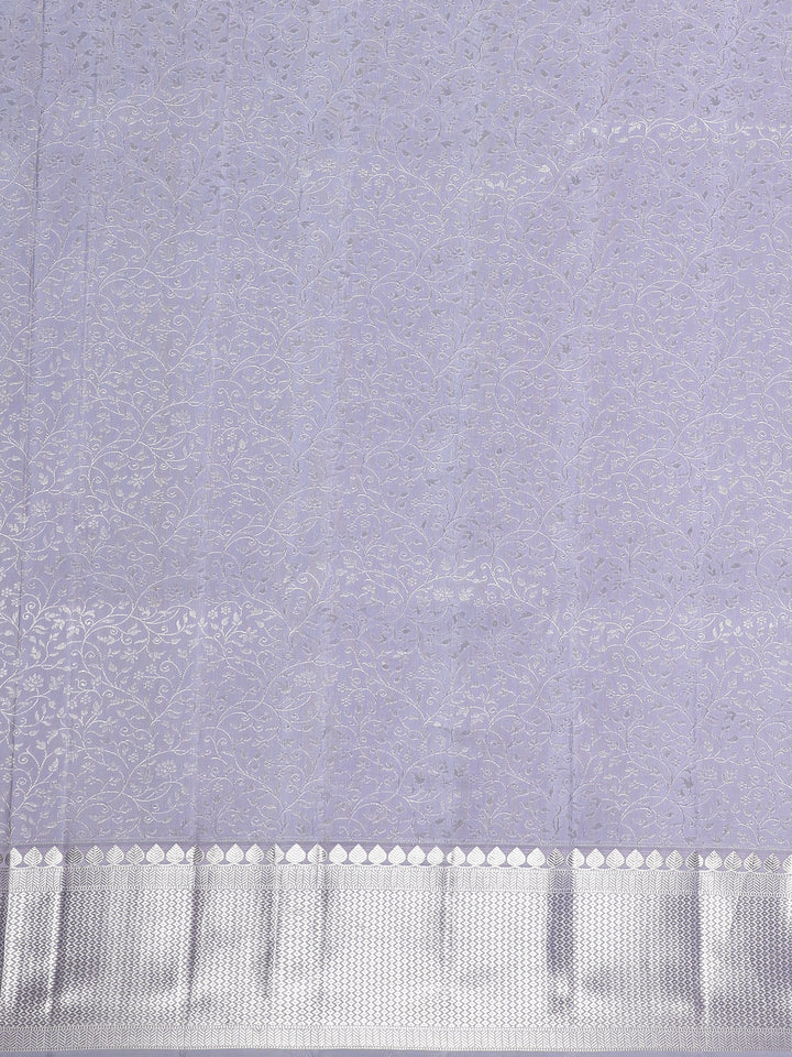 Grey Floral Woven Pure Kanchipuram Silk Saree - Diadem
