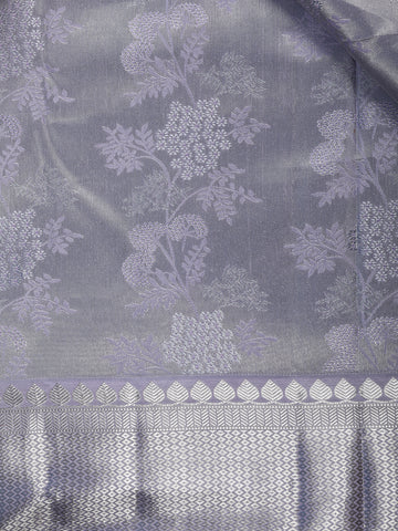 Grey Floral Woven Pure Kanchipuram Silk Saree - Diadem