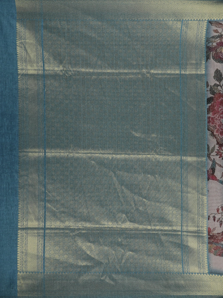 Grey Floral Designed Semi Tussar Saree - Diadem