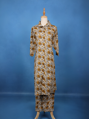 Grey Floral Printed Cotton Salwar Suit - Diadem