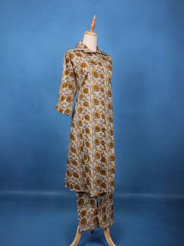 Grey Floral Printed Cotton Salwar Suit - Diadem
