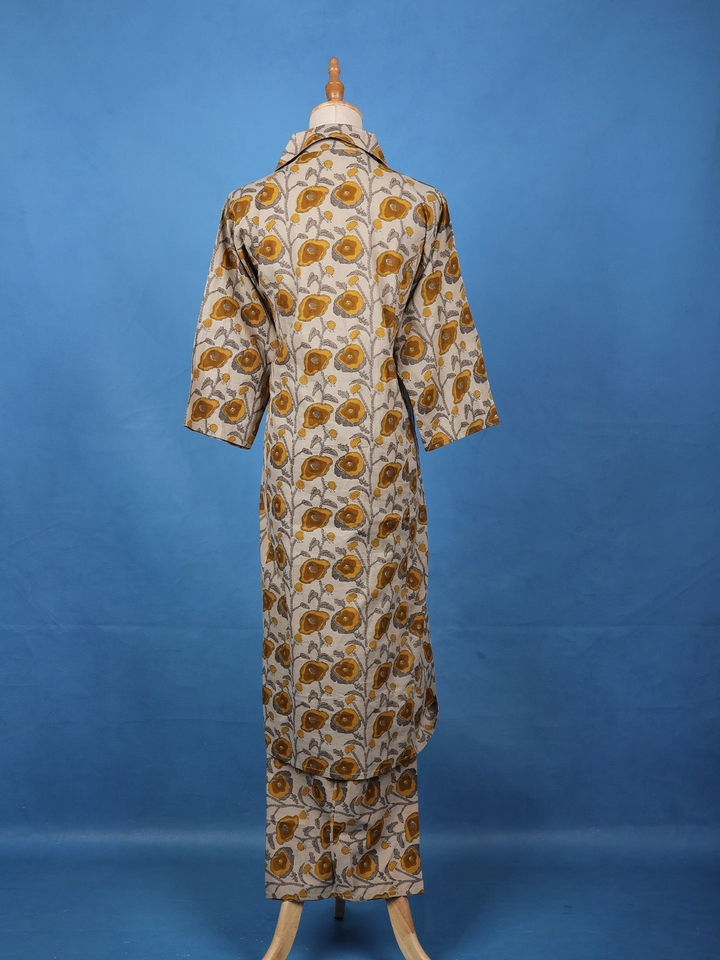 Grey Floral Printed Cotton Salwar Suit - Diadem