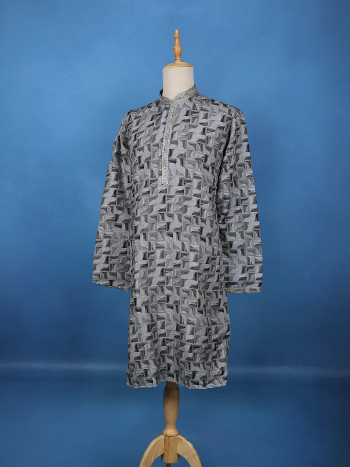 Grey Geometric Printed Cotton Kurta - Diadem