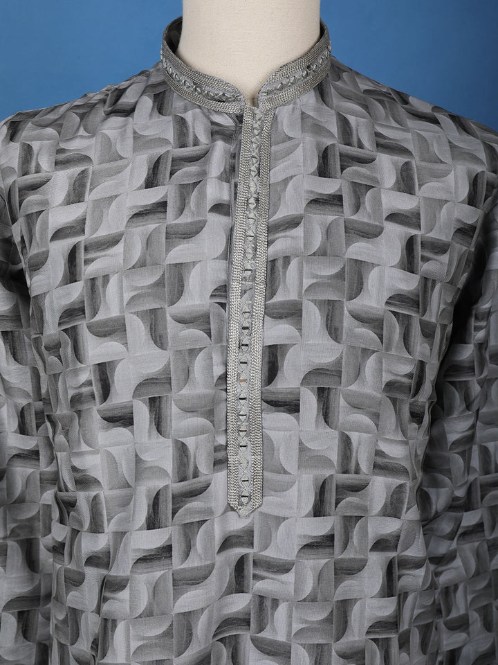 Grey Geometric Printed Cotton Kurta - Diadem