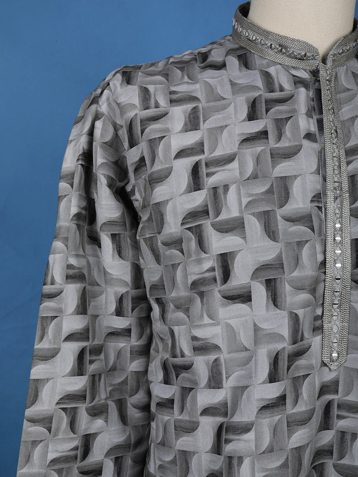Grey Geometric Printed Cotton Kurta - Diadem
