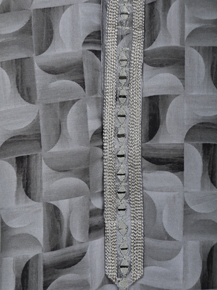 Grey Geometric Printed Cotton Kurta - Diadem