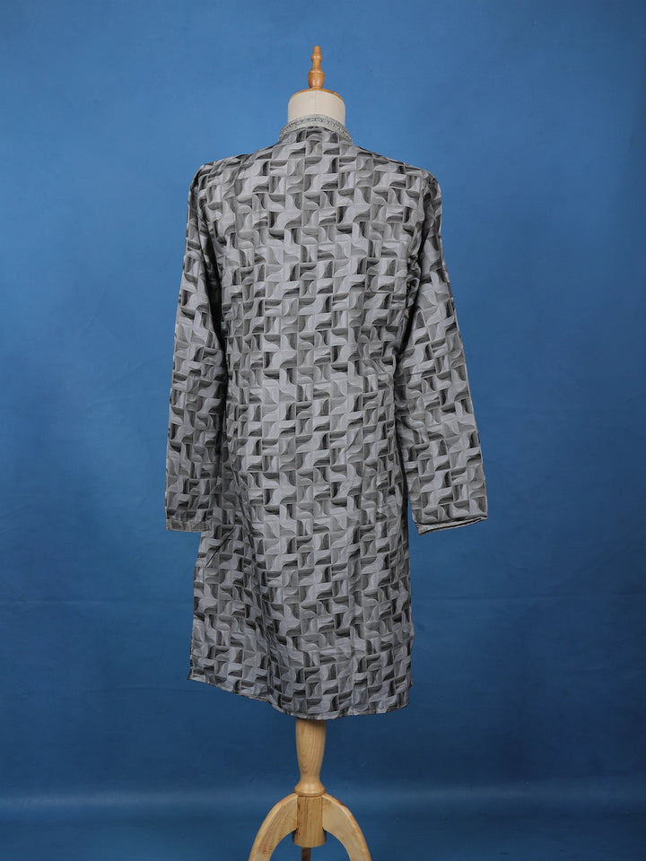 Grey Geometric Printed Cotton Kurta - Diadem