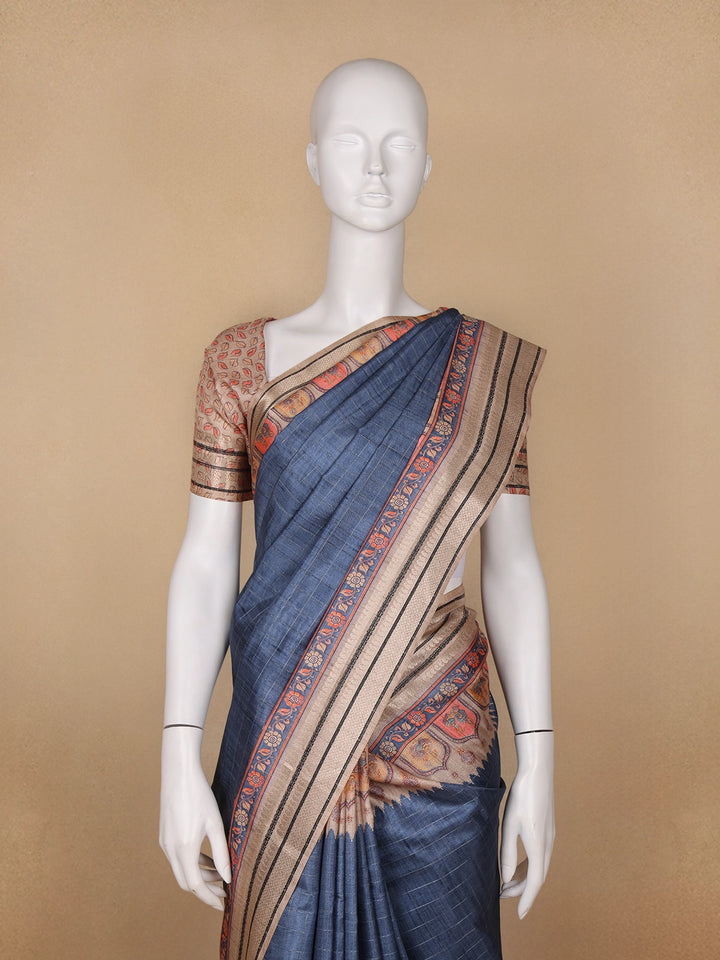 Grey Peacock Designed Semi Tussar Saree - Diadem