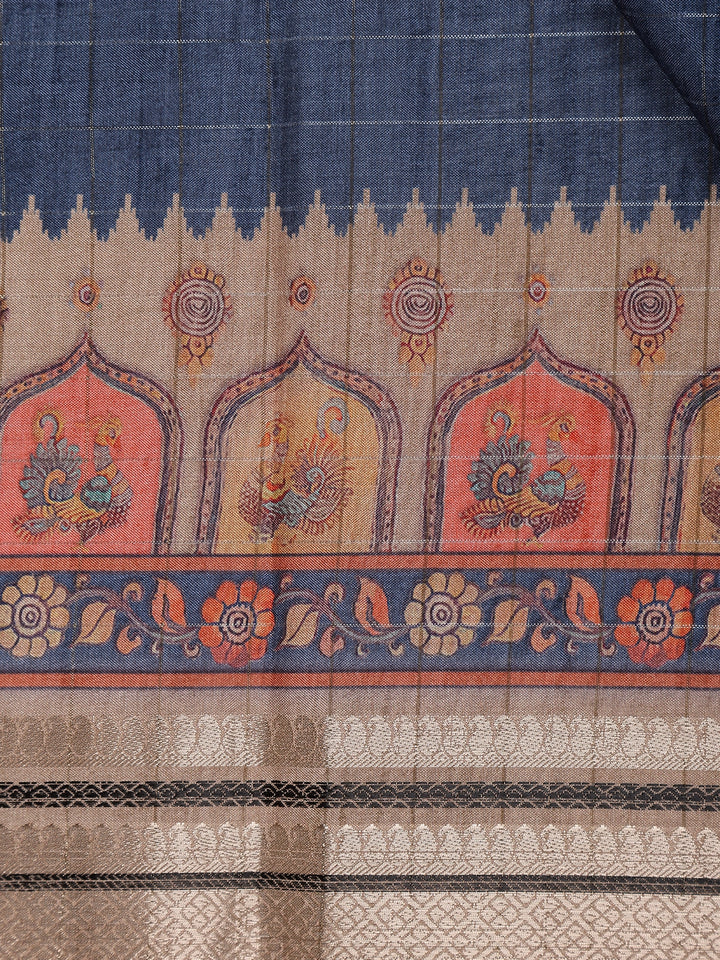 Grey Peacock Designed Semi Tussar Saree - Diadem