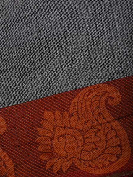 Grey Plain Cotton Saree with Paisley Woven Border - Diadem