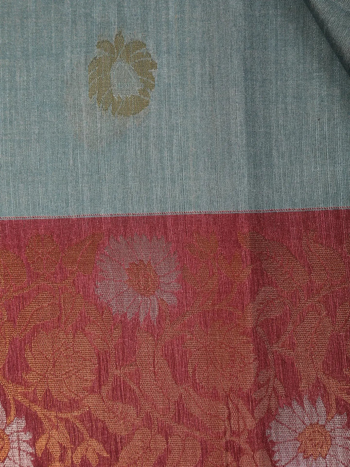 Grey Semi Tussar Silk Floral Designed Saree - Diadem