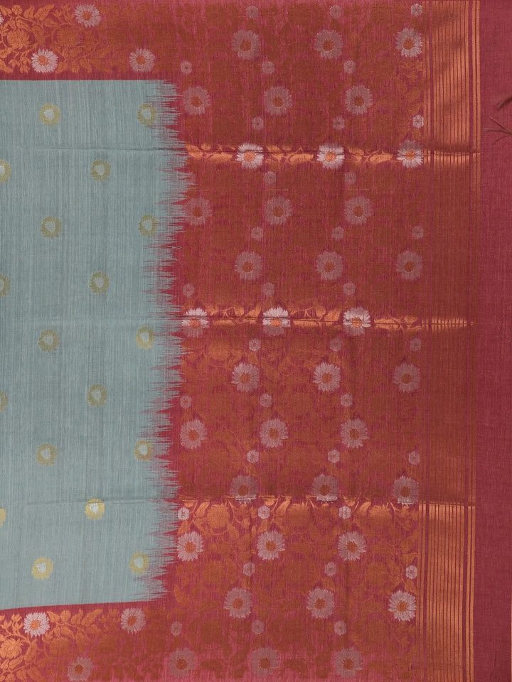 Grey Semi Tussar Silk Floral Designed Saree - Diadem