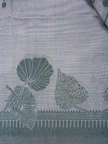 Grey Semi Tussar Silk Floral Designed Saree - Diadem