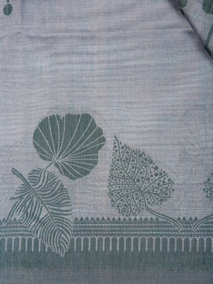 Grey Semi Tussar Silk Floral Designed Saree - Diadem