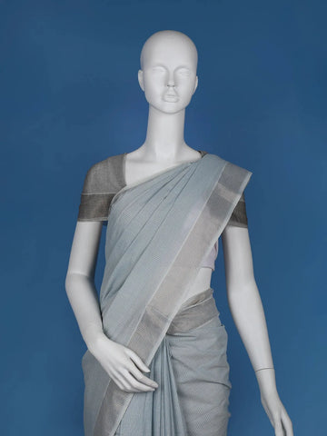 Grey Stripes Designed Cotton Saree - Diadem