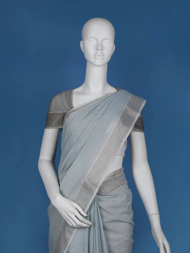 Grey Stripes Designed Cotton Saree - Diadem