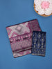 Grey And Pink Ikat Design Art Silk Saree With Contrast Navy Blue Embroidered Blouse