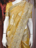 Honey Yellow Floral Zari Embroidered Tissue Silk Saree with Designer Border