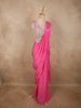 Hot Pink Solid Design Satin Ready to Wear Draped Saree with Designer Blouse