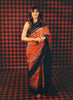 Black and Ruby Red Checked Woven Design Pure Kanchipuram Silk Saree with Contrast Zari Border