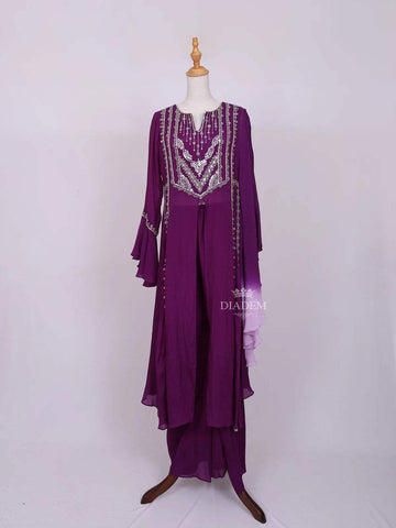 Purple Plazzo Salwar Suit for Women Adorned with Sequins and Beads work witout Dupatta - Diadem