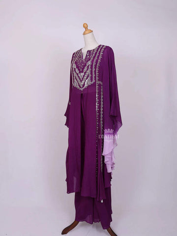 Purple Plazzo Salwar Suit for Women Adorned with Sequins and Beads work witout Dupatta - Diadem