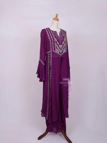 Purple Plazzo Salwar Suit for Women Adorned with Sequins and Beads work witout Dupatta - Diadem