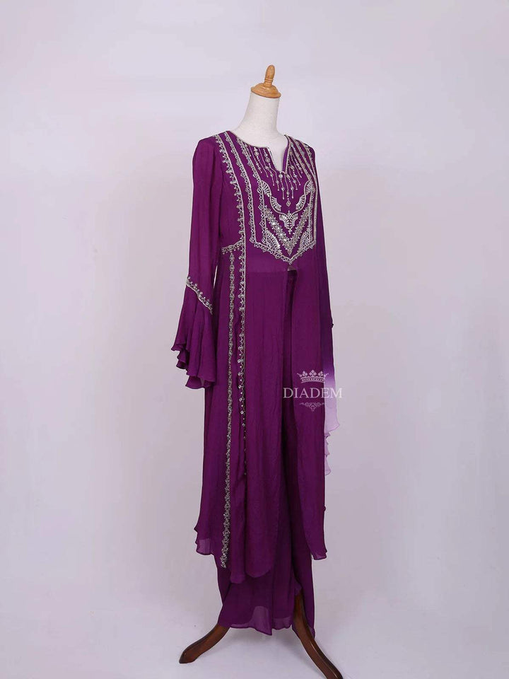 Purple Plazzo Salwar Suit for Women Adorned with Sequins and Beads work witout Dupatta - Diadem