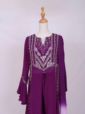 Purple Plazzo Salwar Suit for Women Adorned with Sequins and Beads work witout Dupatta - Diadem