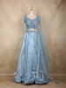 Ice Blue 3D Floral Sequins Embroidered Organza Lehenga with Net Dupatta