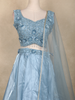 Ice Blue 3D Floral Sequins Embroidered Organza Lehenga with Net Dupatta