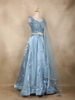 Ice Blue 3D Floral Sequins Embroidered Organza Lehenga with Net Dupatta