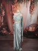 Ice Blue Abstract Sequins and Beads Embroidered Design Textured Party Wear Indo Western Lehenga Skirt Top with Matching Choker Dupatta