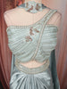 Ice Blue Abstract Sequins and Beads Embroidered Design Textured Party Wear Indo Western Lehenga Skirt Top with Matching Choker Dupatta